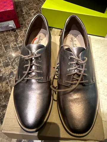 Women Stylish clarks Metallic Gray Dress Shoes - Perfect for Any Occasion!