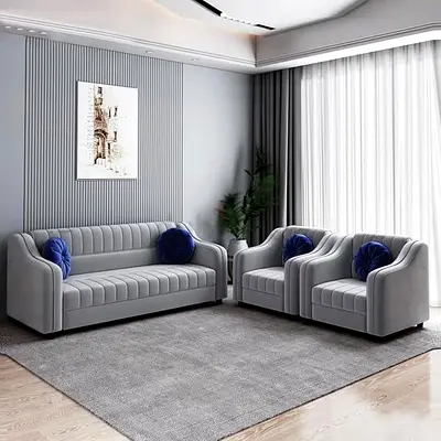 Elegant Grey Sofa Set with Matching Chairs for Your Living Room