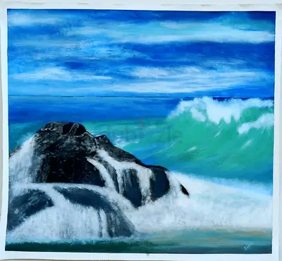 Hand draw Serene Ocean Wave 39×36 Acrylic painting