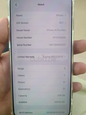 Apple iPhone 16 Pro Max - 256GB, Limited Warranty