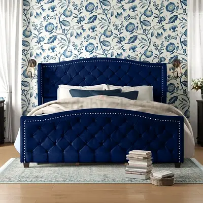 Royal Blue Tufted King Size Bed