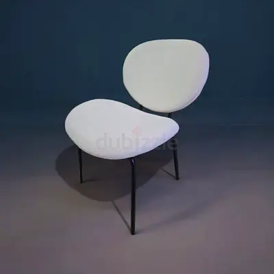 White Bouclé Accent Chair with Black Metal Legs