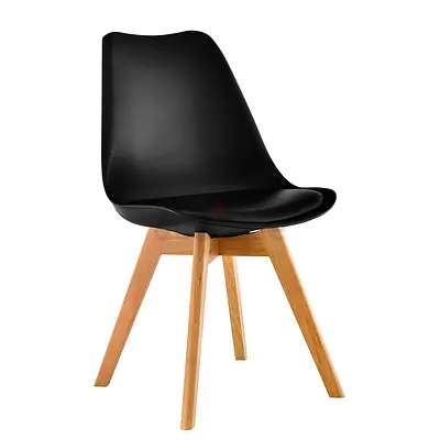 Stylish Black Dining Chair with Wooden Legs
