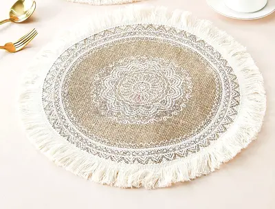 6 PCS Beautiful Rustic Round Table Mat with Fringe Design