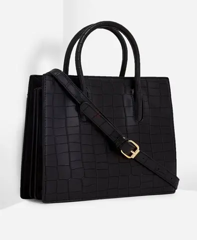 Stylish Black Crocodile-Textured Handbag for Sale
