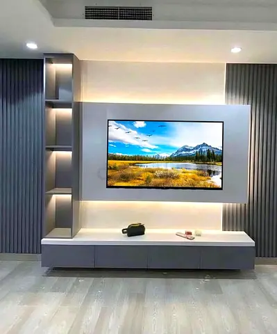 Modern Grey TV Unit with Stylish Storage
