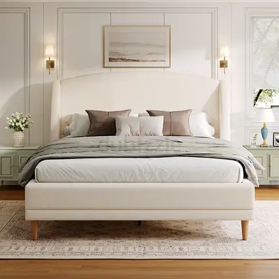 Beds
Queen Size Upholstered Platform Bed Boucle Fabric