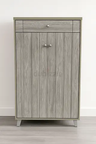 Wooden Shoe Organizer with Drawer - Modern 2 Door Shoe Rack with 5 Shelves