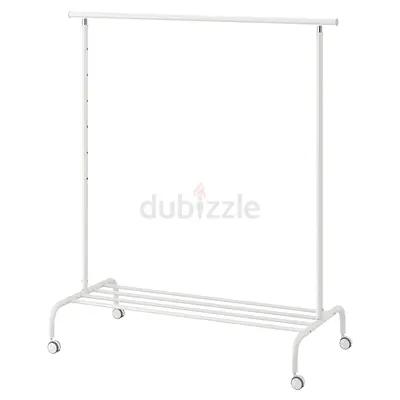 Versatile White Clothing Rack on Wheels for Easy Organization