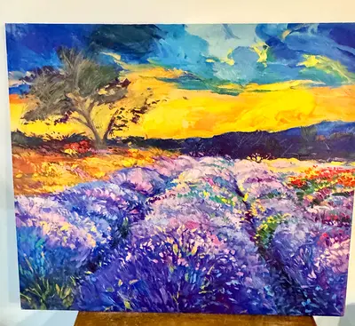 Vibrant Landscape Painting of Lavender Fields side 107 x150 cm