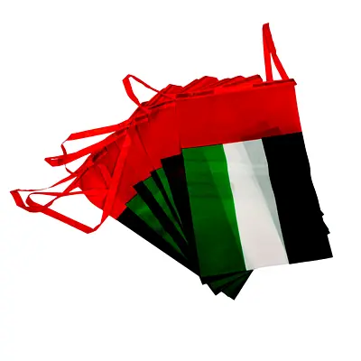 UAE Rope Flag – Pack of 6, 14x21 cm Mini Hanging Flags with String, Ideal for UAE National Day, Offi