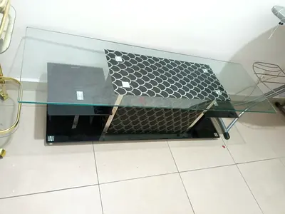 Glass TV table with beautiful leather work, perfect condition