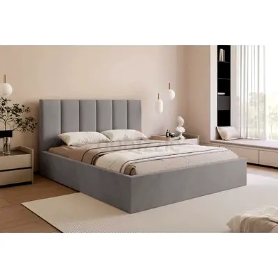 Modern Grey Upholstered Queen size Bed with Stylish Headboard
