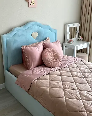 Cozy Pink and Blue Bed Set with Heart Design for sale