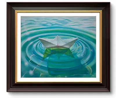 Beautiful Framed Artwork of a Paper Boat on Water