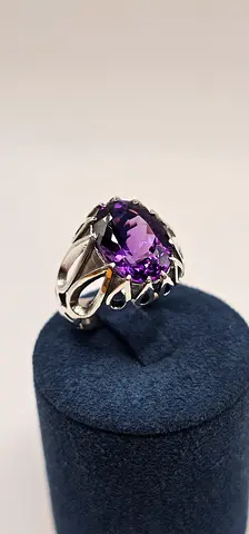 SILVER RING  WITH NATURAL AMETHYST STONE