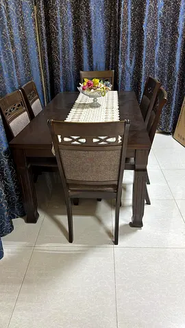 Elegant Wooden Dining Table Set with Six Chairs