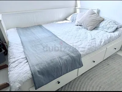 Ikea Charming White Bed with Storage Drawers