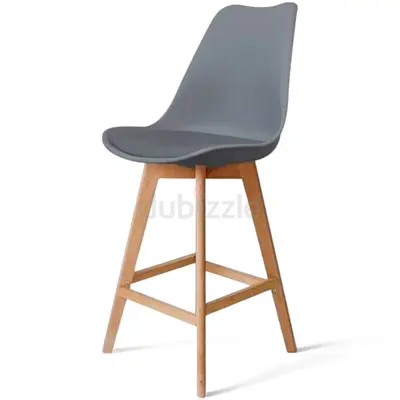 Modern Grey Counter Height Bar Stool with Wooden Legs - Scandinavian Design