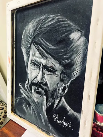 Rajinikanth Hand-Painted Portrait Artwork – Black  White Charcoal Style