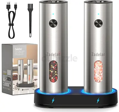 Salt and Pepper Grinder Set Electric,Rechargeable Salt and Pepper Shakers Stainless Steel