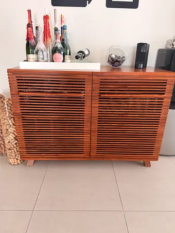 Charming Wooden Storage Cabinet/Bar with Slat Design