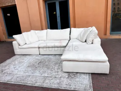 Lush Off-White L-Shaped Sofa with Pillows