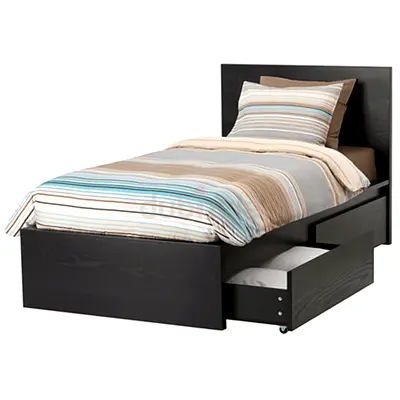 Stylish single bed with drawers storage