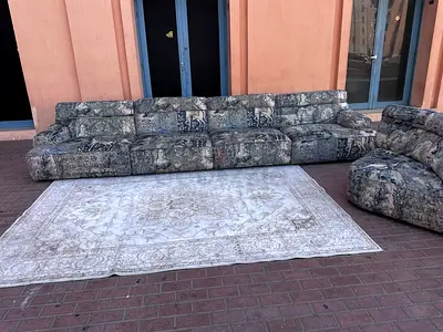 Cozy L-Shaped Sofa with Decorative Rug Set for Sale