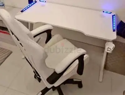 Modern White Study Desk with Gaming Chair