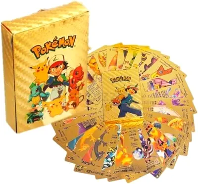 Pokemon Gold Metal Cards | 55pcs Collector Set | Rare Shiny Pikachu Charizard Mewtwo | Gift Box