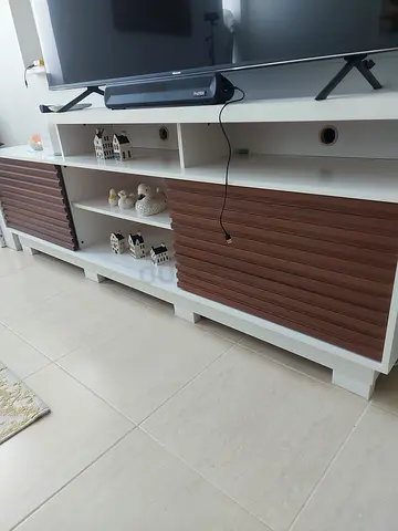 Elegant White and Wood Entertainment Center