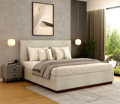 Simple king size velvet fabric bed design