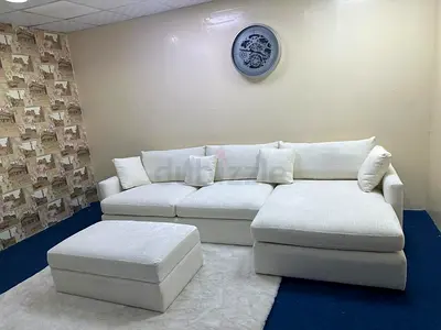 High quality crate barrel white color lshape sofa with footstool