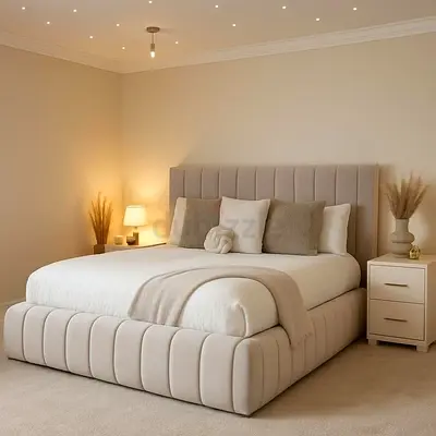 Luxurious Fabric Bed with Cozy Bedding