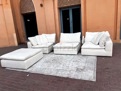 Cozy White Sofa Set with Ottoman for Sale