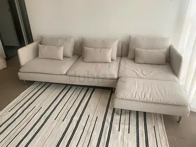 Modern Beige Fabric Sofa with Chaise Lounge
