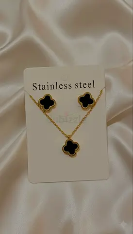 Clover Stainless Steel Necklace and Earring Set