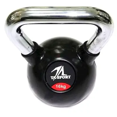 Black Rubber Kettlebell 16Kg Chrome Hand