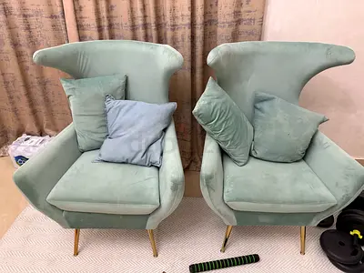 Elegant Mint Green Armchairs with Cushions
