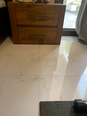 Wooden Nightstand with Double Drawers