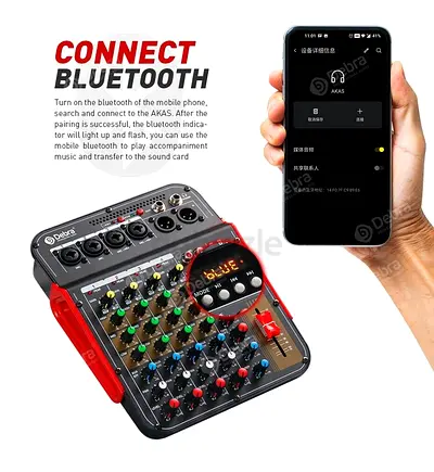 D Debra 4 Channel Audio Mixer DJ Console 48V Phantom Power Mixing Controller