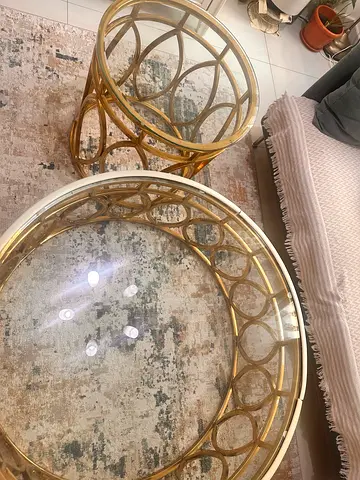 Elegant Glass Top Side Tables with Gold Frames