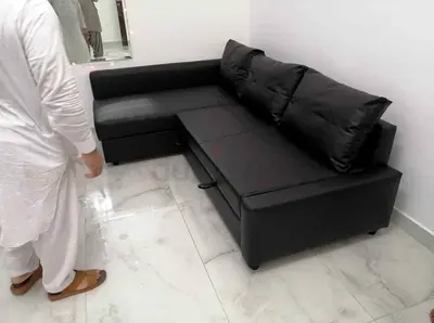 Modern Black L-Shaped Sofa with Storage
