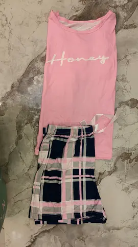 Cute Pink Honey T-Shirt with Trendy Plaid Shorts