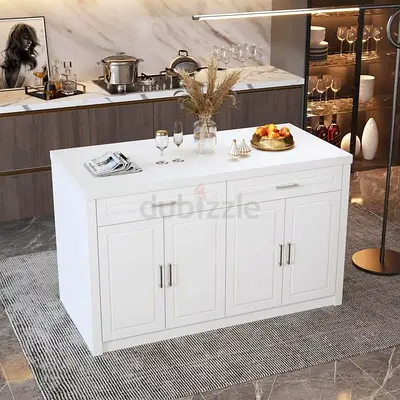 Sleek White Kitchen Island with Storage