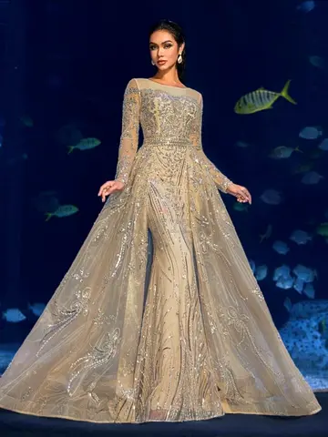 Elegant Evening Gown with Intricate Beading