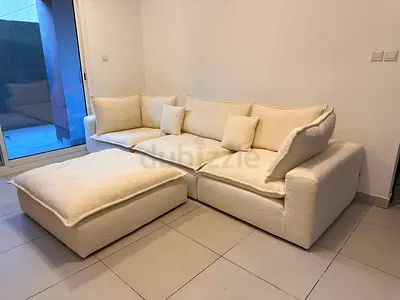 Marina-Home feather filled Sofa with footstool beige color