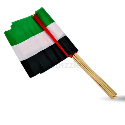 UAE National Day Wooden Flag – Pack of 12 Durable Hand Flags with Wooden Sticks,   (14×21 cm)
