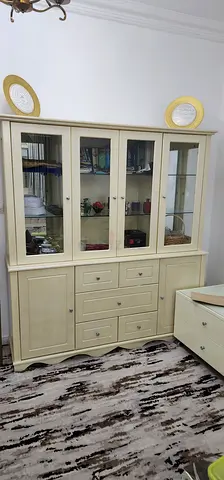 Elegant Cream Display Cabinet with Storage